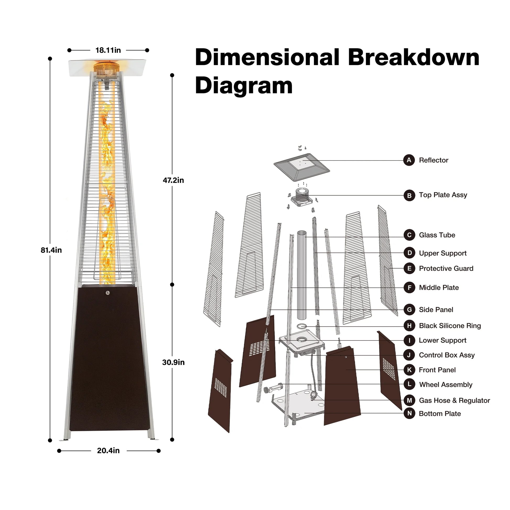 Patio Heater, 48000 BTU Outdoor Pyramid Patio Heater for Outdoor Use, Bronze