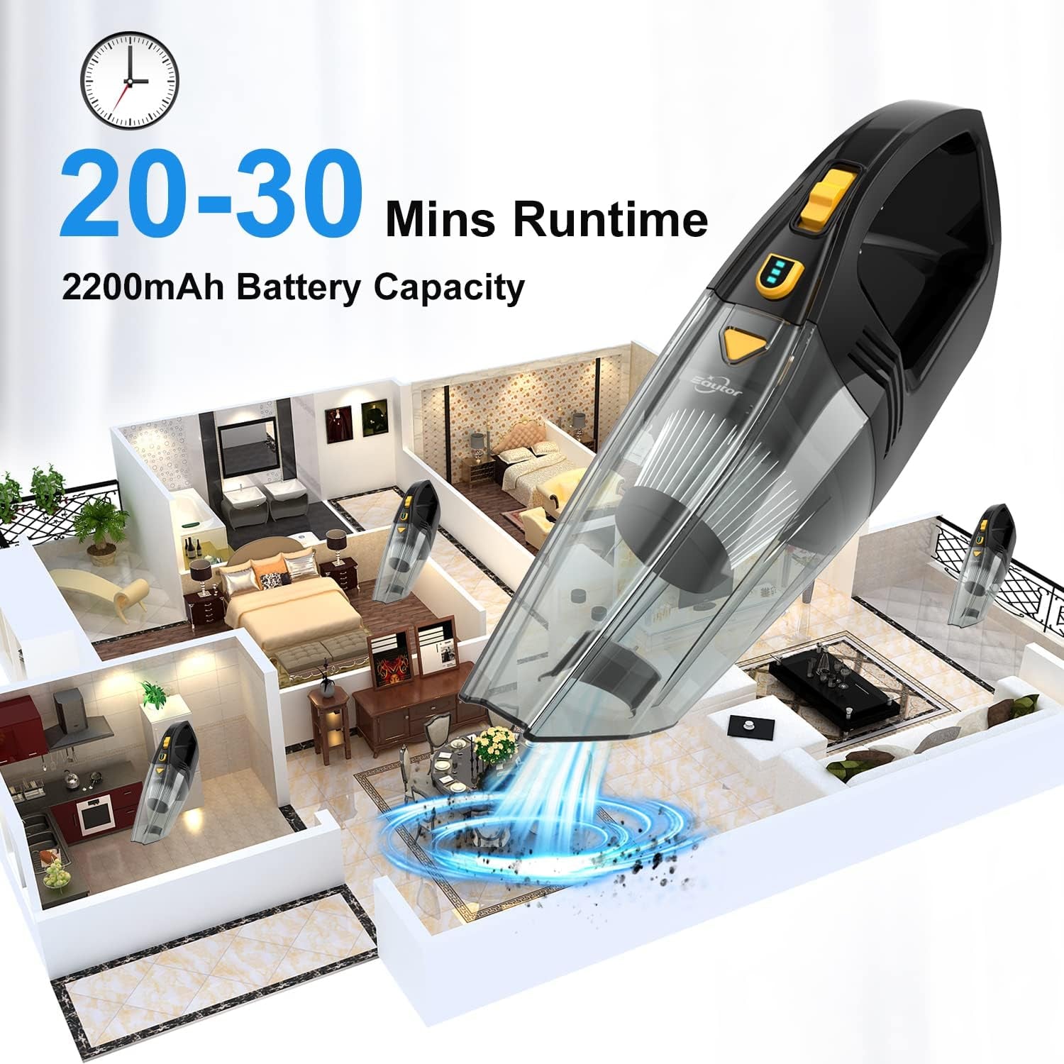 Handheld Vacuum Cordless,High Power 120W/8000Pa, Hand Vacuum Cordless Rechargeable for Home & Office,Car Vacuum (Black)